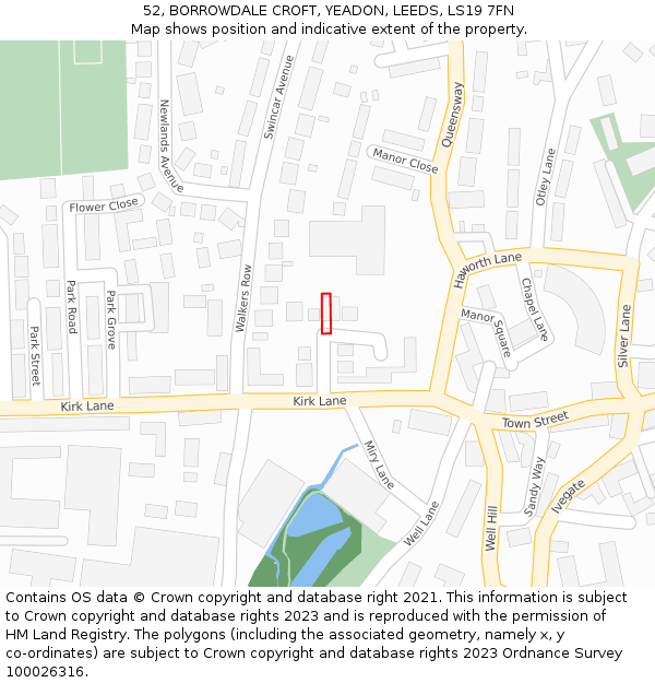 52, BORROWDALE CROFT, YEADON, LEEDS, LS19 7FN: Location map and indicative extent of plot