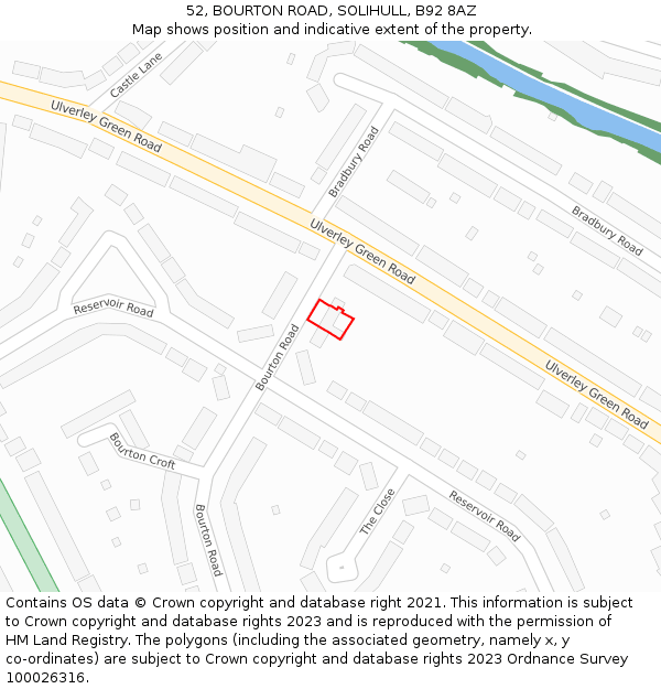 52, BOURTON ROAD, SOLIHULL, B92 8AZ: Location map and indicative extent of plot