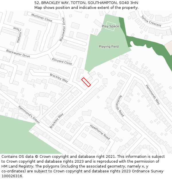 52, BRACKLEY WAY, TOTTON, SOUTHAMPTON, SO40 3HN: Location map and indicative extent of plot