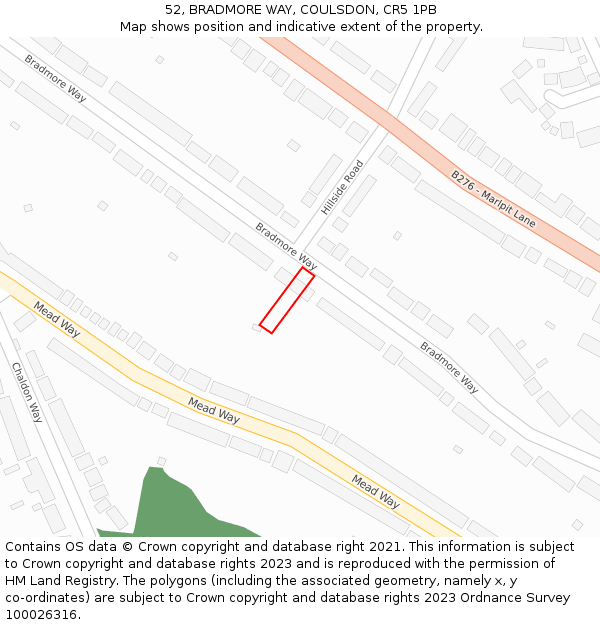 52, BRADMORE WAY, COULSDON, CR5 1PB: Location map and indicative extent of plot