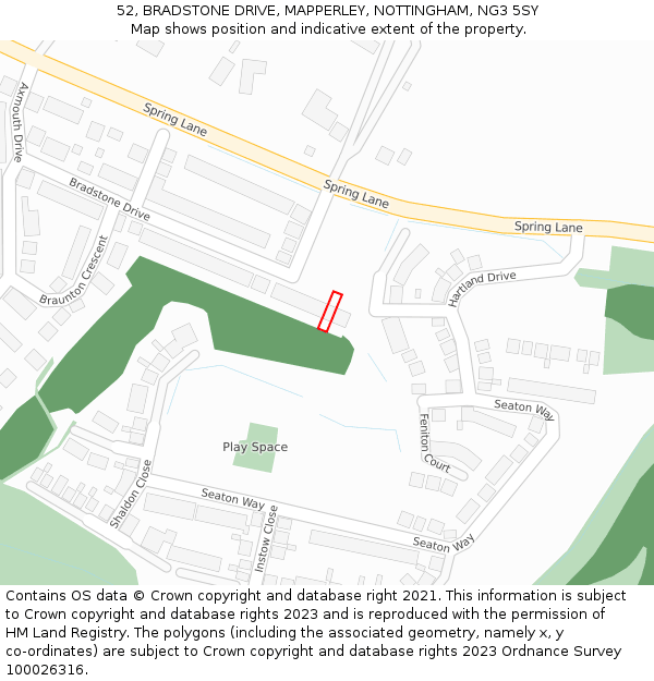 52, BRADSTONE DRIVE, MAPPERLEY, NOTTINGHAM, NG3 5SY: Location map and indicative extent of plot