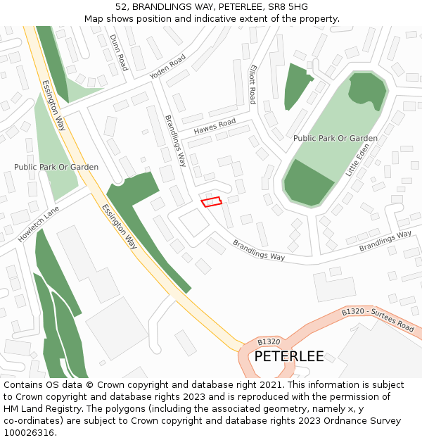 52, BRANDLINGS WAY, PETERLEE, SR8 5HG: Location map and indicative extent of plot