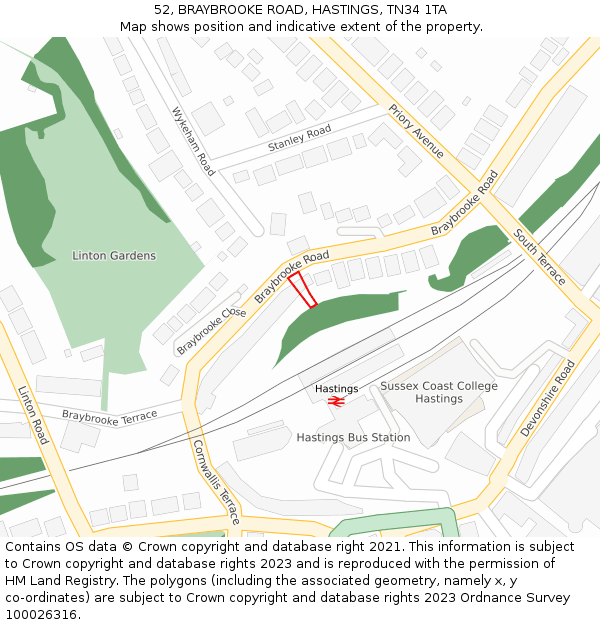 52, BRAYBROOKE ROAD, HASTINGS, TN34 1TA: Location map and indicative extent of plot