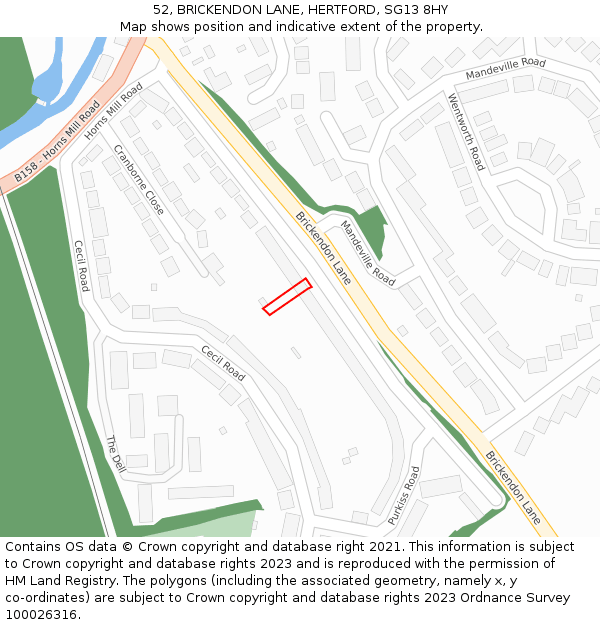 52, BRICKENDON LANE, HERTFORD, SG13 8HY: Location map and indicative extent of plot