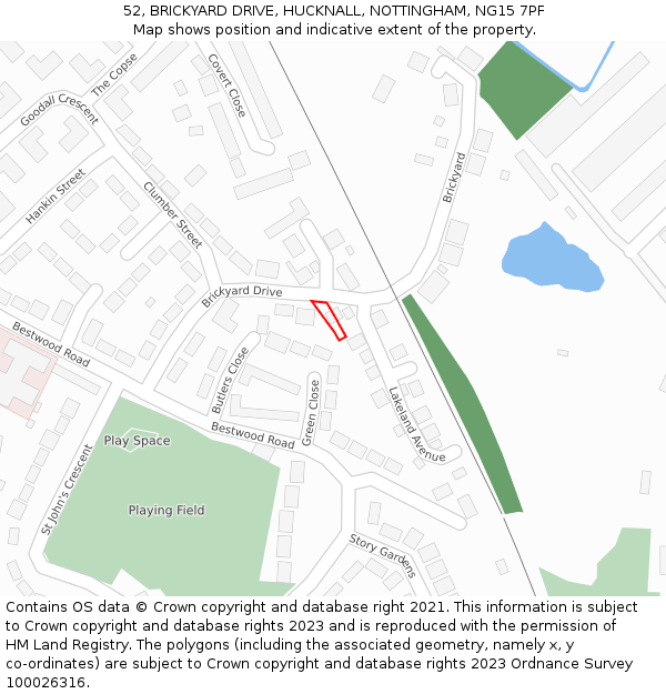 52, BRICKYARD DRIVE, HUCKNALL, NOTTINGHAM, NG15 7PF: Location map and indicative extent of plot