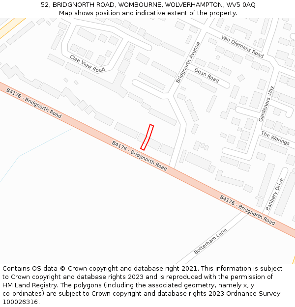 52, BRIDGNORTH ROAD, WOMBOURNE, WOLVERHAMPTON, WV5 0AQ: Location map and indicative extent of plot