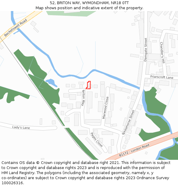 52, BRITON WAY, WYMONDHAM, NR18 0TT: Location map and indicative extent of plot