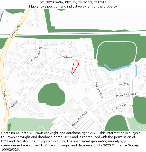 52, BROADWAY, KETLEY, TELFORD, TF1 5AS: Location map and indicative extent of plot