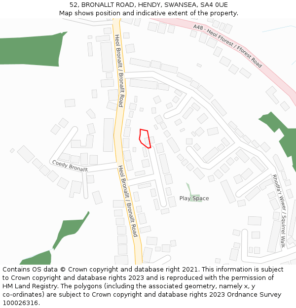 52, BRONALLT ROAD, HENDY, SWANSEA, SA4 0UE: Location map and indicative extent of plot