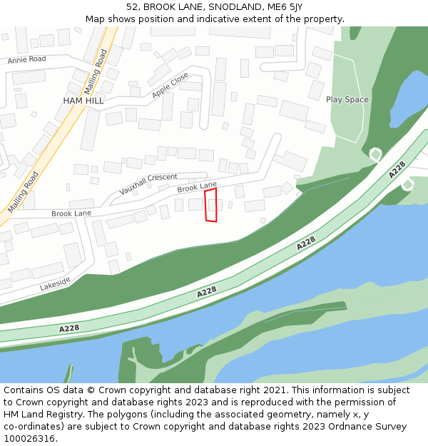 52, BROOK LANE, SNODLAND, ME6 5JY: Location map and indicative extent of plot