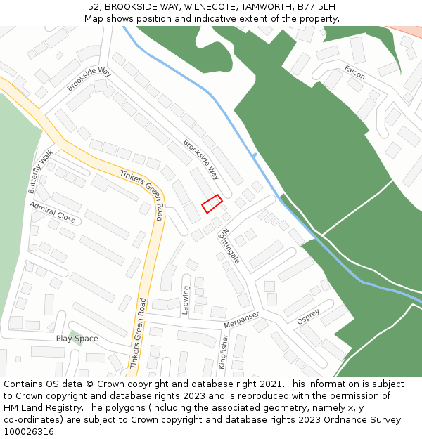52, BROOKSIDE WAY, WILNECOTE, TAMWORTH, B77 5LH: Location map and indicative extent of plot