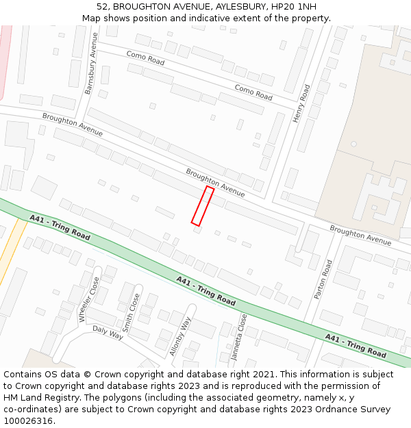 52, BROUGHTON AVENUE, AYLESBURY, HP20 1NH: Location map and indicative extent of plot