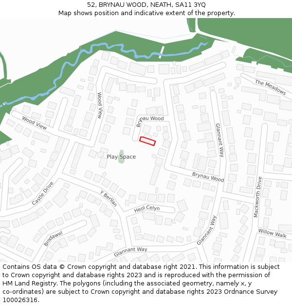 52, BRYNAU WOOD, NEATH, SA11 3YQ: Location map and indicative extent of plot