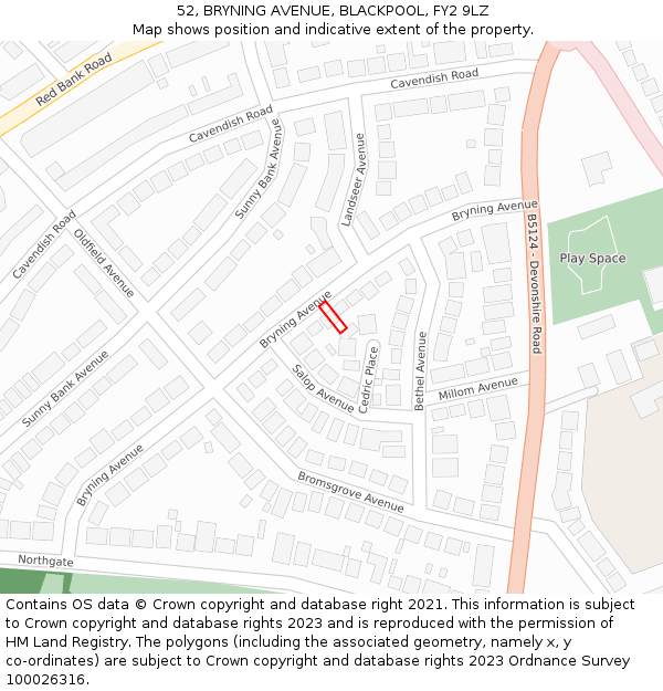 52, BRYNING AVENUE, BLACKPOOL, FY2 9LZ: Location map and indicative extent of plot