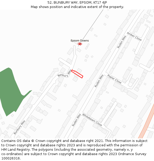 52, BUNBURY WAY, EPSOM, KT17 4JP: Location map and indicative extent of plot