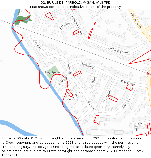 52, BURNSIDE, PARBOLD, WIGAN, WN8 7PD: Location map and indicative extent of plot