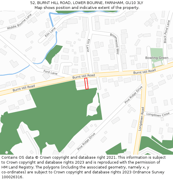 52, BURNT HILL ROAD, LOWER BOURNE, FARNHAM, GU10 3LY: Location map and indicative extent of plot