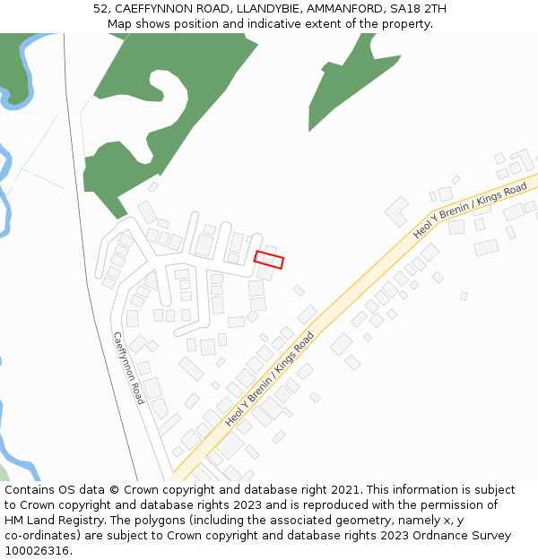 52, CAEFFYNNON ROAD, LLANDYBIE, AMMANFORD, SA18 2TH: Location map and indicative extent of plot