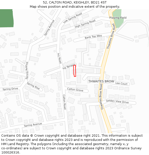 52, CALTON ROAD, KEIGHLEY, BD21 4ST: Location map and indicative extent of plot