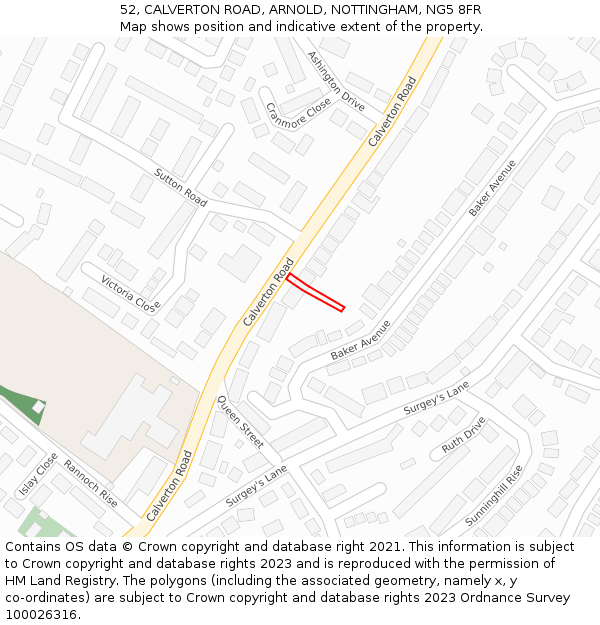 52, CALVERTON ROAD, ARNOLD, NOTTINGHAM, NG5 8FR: Location map and indicative extent of plot