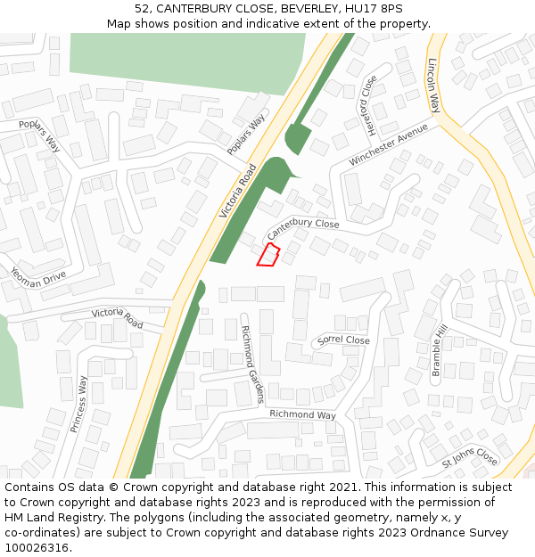 52, CANTERBURY CLOSE, BEVERLEY, HU17 8PS: Location map and indicative extent of plot
