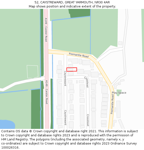 52, CAYSTREWARD, GREAT YARMOUTH, NR30 4AR: Location map and indicative extent of plot