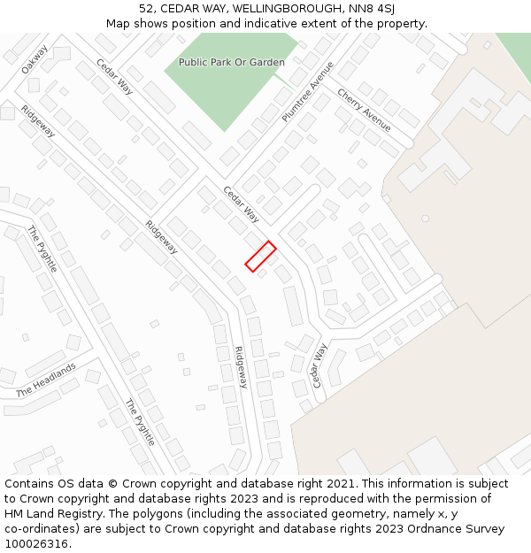 52, CEDAR WAY, WELLINGBOROUGH, NN8 4SJ: Location map and indicative extent of plot