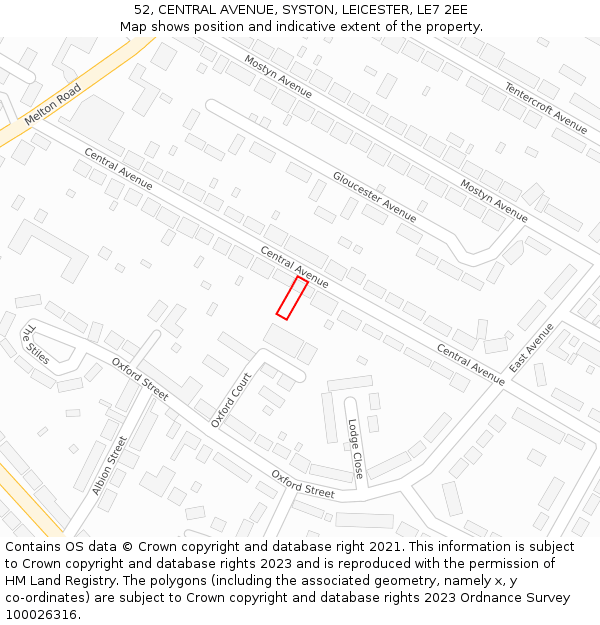 52, CENTRAL AVENUE, SYSTON, LEICESTER, LE7 2EE: Location map and indicative extent of plot