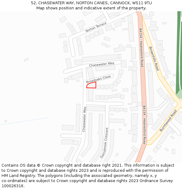 52, CHASEWATER WAY, NORTON CANES, CANNOCK, WS11 9TU: Location map and indicative extent of plot