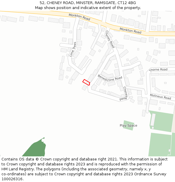 52, CHENEY ROAD, MINSTER, RAMSGATE, CT12 4BG: Location map and indicative extent of plot