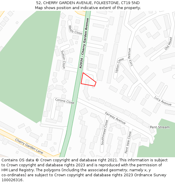 52, CHERRY GARDEN AVENUE, FOLKESTONE, CT19 5ND: Location map and indicative extent of plot