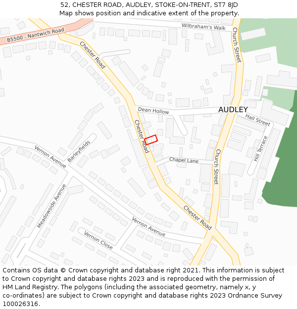 52, CHESTER ROAD, AUDLEY, STOKE-ON-TRENT, ST7 8JD: Location map and indicative extent of plot