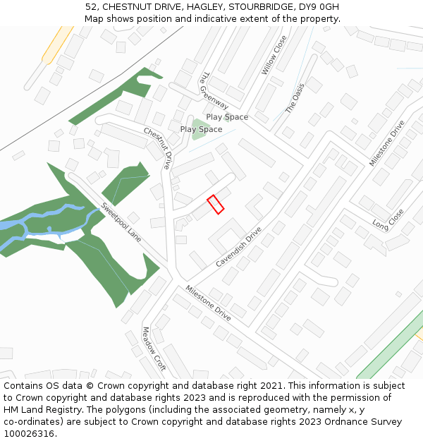 52, CHESTNUT DRIVE, HAGLEY, STOURBRIDGE, DY9 0GH: Location map and indicative extent of plot