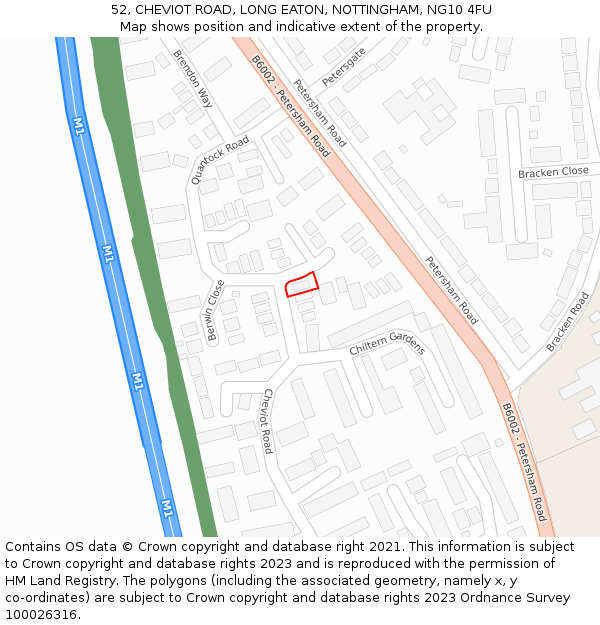 52, CHEVIOT ROAD, LONG EATON, NOTTINGHAM, NG10 4FU: Location map and indicative extent of plot