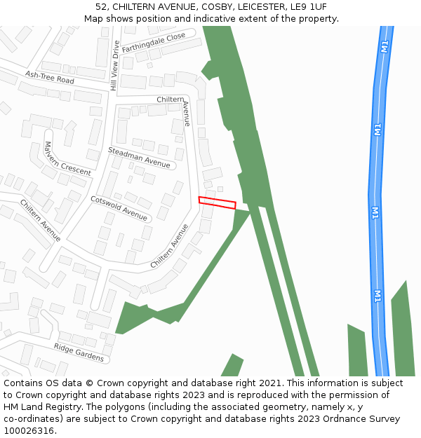 52, CHILTERN AVENUE, COSBY, LEICESTER, LE9 1UF: Location map and indicative extent of plot