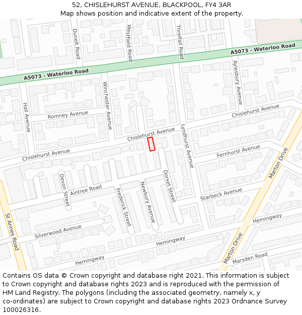 52, CHISLEHURST AVENUE, BLACKPOOL, FY4 3AR: Location map and indicative extent of plot