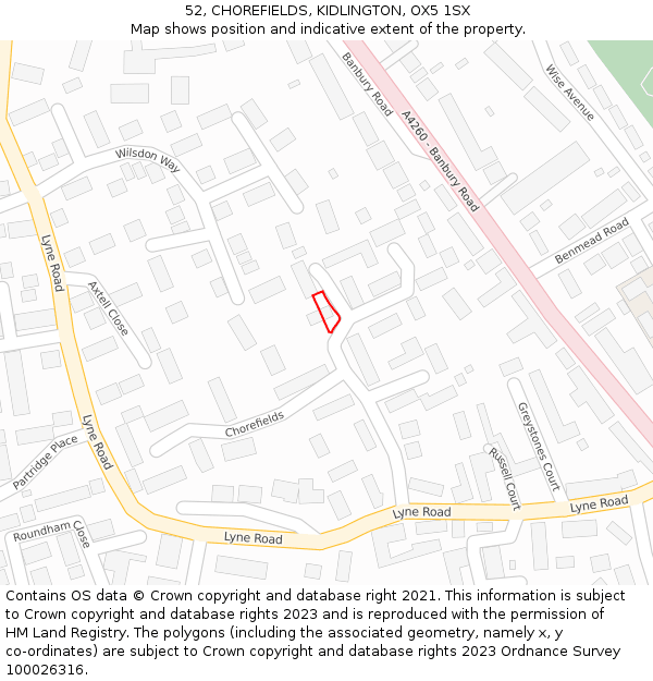 52, CHOREFIELDS, KIDLINGTON, OX5 1SX: Location map and indicative extent of plot