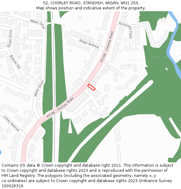 52, CHORLEY ROAD, STANDISH, WIGAN, WN1 2SS: Location map and indicative extent of plot