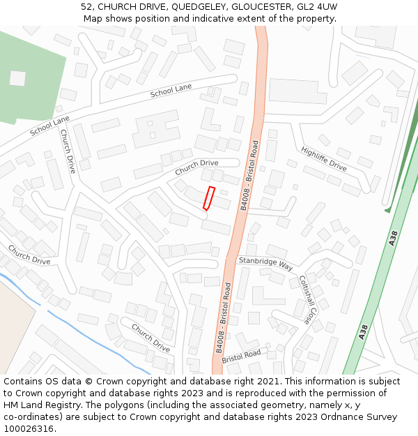 52, CHURCH DRIVE, QUEDGELEY, GLOUCESTER, GL2 4UW: Location map and indicative extent of plot