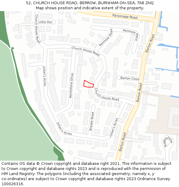 52, CHURCH HOUSE ROAD, BERROW, BURNHAM-ON-SEA, TA8 2NQ: Location map and indicative extent of plot