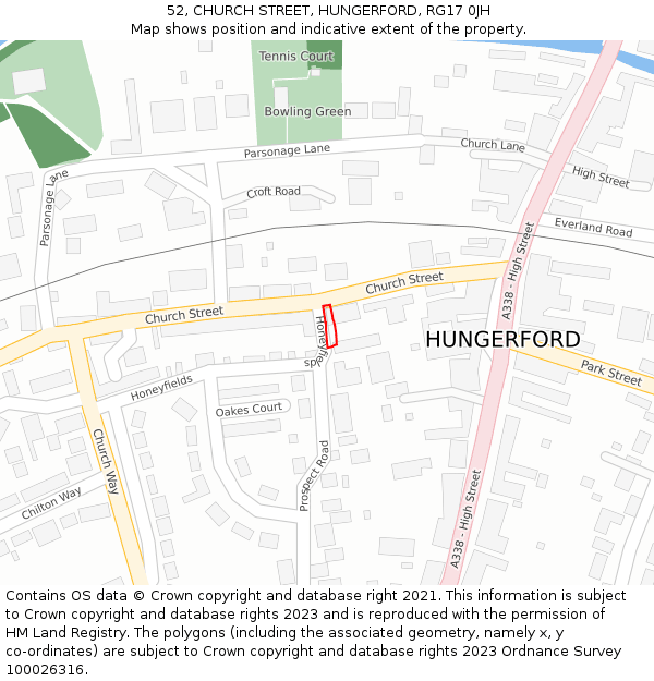 52, CHURCH STREET, HUNGERFORD, RG17 0JH: Location map and indicative extent of plot