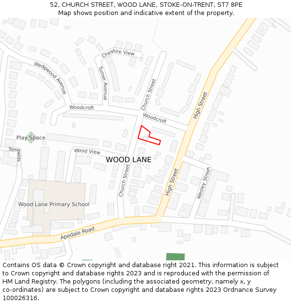 52, CHURCH STREET, WOOD LANE, STOKE-ON-TRENT, ST7 8PE: Location map and indicative extent of plot