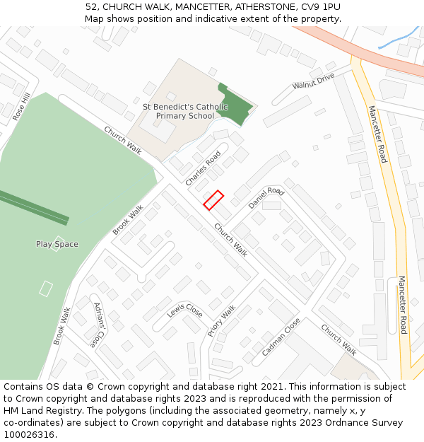 52, CHURCH WALK, MANCETTER, ATHERSTONE, CV9 1PU: Location map and indicative extent of plot