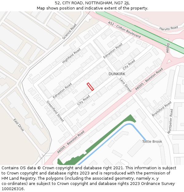 52, CITY ROAD, NOTTINGHAM, NG7 2JL: Location map and indicative extent of plot