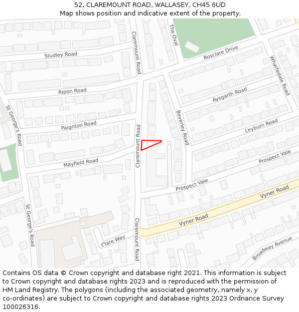 52, CLAREMOUNT ROAD, WALLASEY, CH45 6UD: Location map and indicative extent of plot