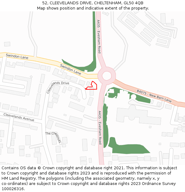 52, CLEEVELANDS DRIVE, CHELTENHAM, GL50 4QB: Location map and indicative extent of plot