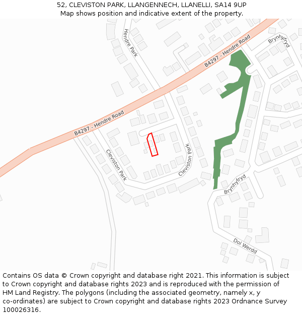 52, CLEVISTON PARK, LLANGENNECH, LLANELLI, SA14 9UP: Location map and indicative extent of plot