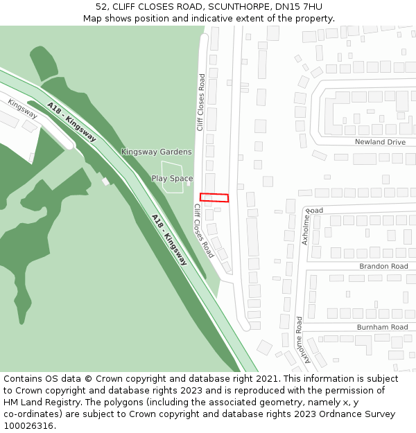 52, CLIFF CLOSES ROAD, SCUNTHORPE, DN15 7HU: Location map and indicative extent of plot