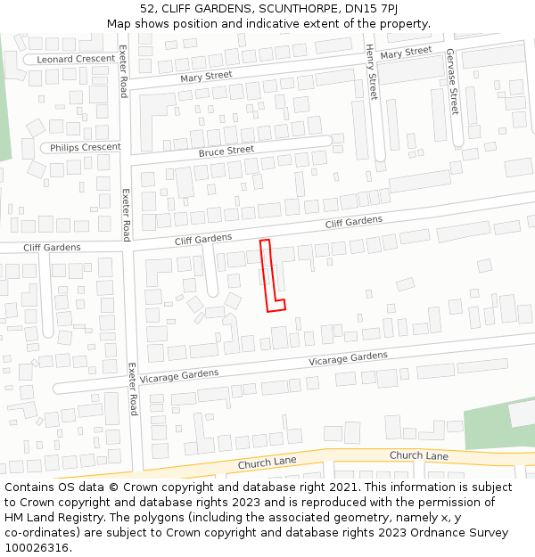 52, CLIFF GARDENS, SCUNTHORPE, DN15 7PJ: Location map and indicative extent of plot