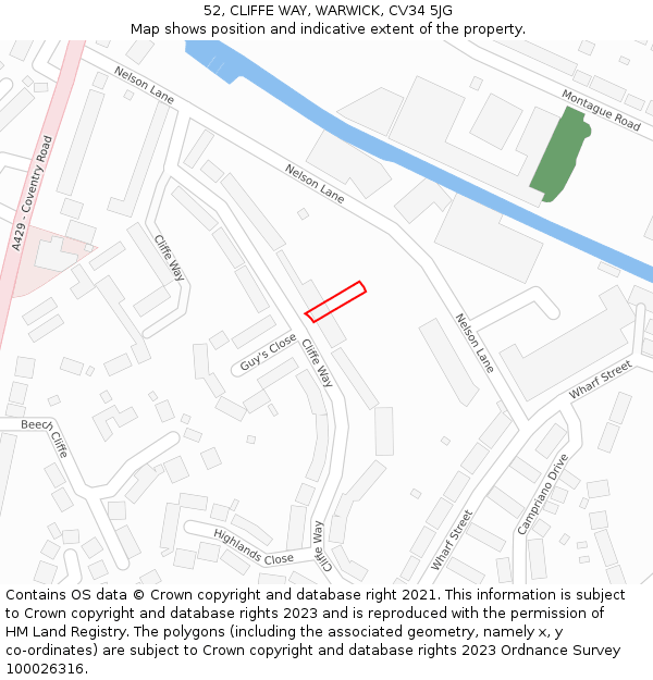 52, CLIFFE WAY, WARWICK, CV34 5JG: Location map and indicative extent of plot